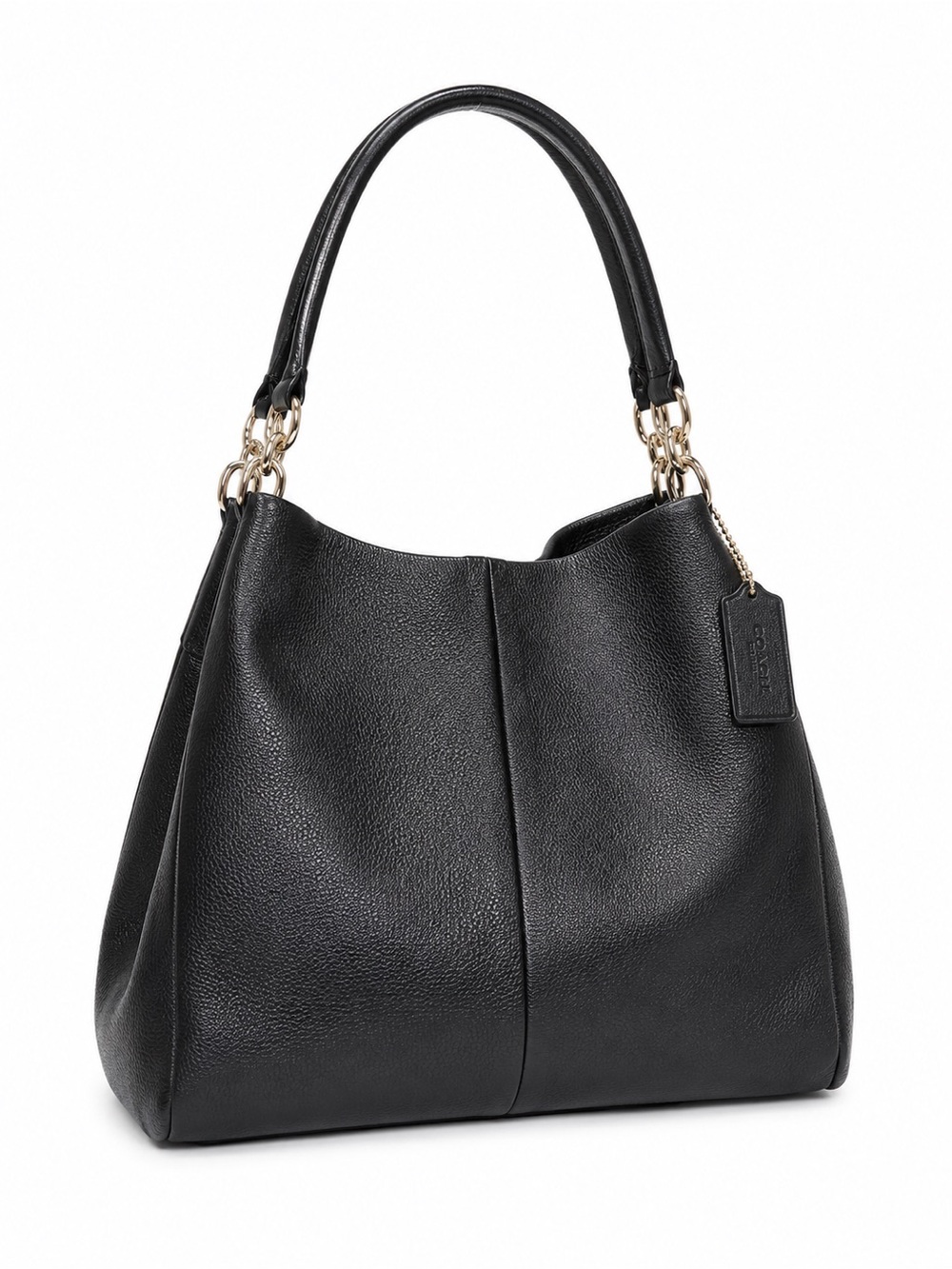 Coach Phoebe Black Pebbled Leather Shoulder Bag Tote Purse